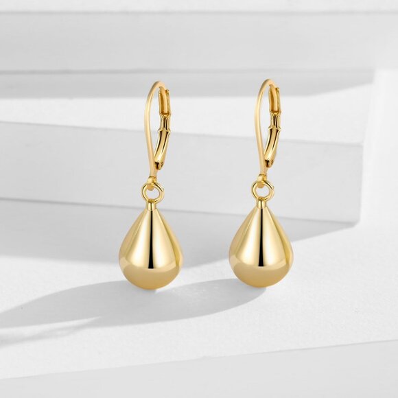 Women's 14k Gold Plated Post Waterdrop Dangle Drop Hoop Earrings Jewelry Gifts - Picture 7 of 8